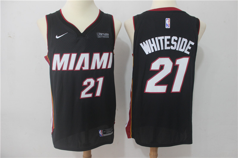 Men Miami Heat 21 Whiteside Black Game Nike NBA Jerseys